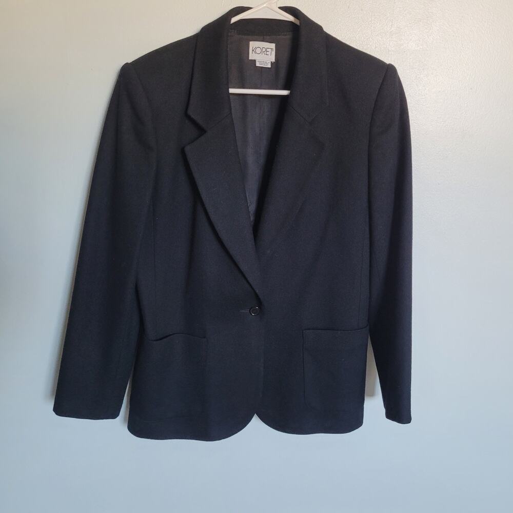 Vintage Koret Black Wool Blazer Size 9/10 Shoulder Pads Business Casual 90s
